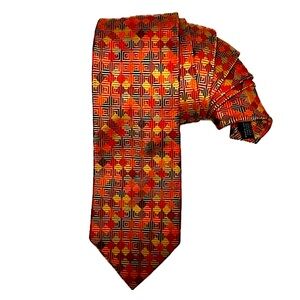 Peacock hand made luxury silk tie, bold diagonal check board pattern, red/orange